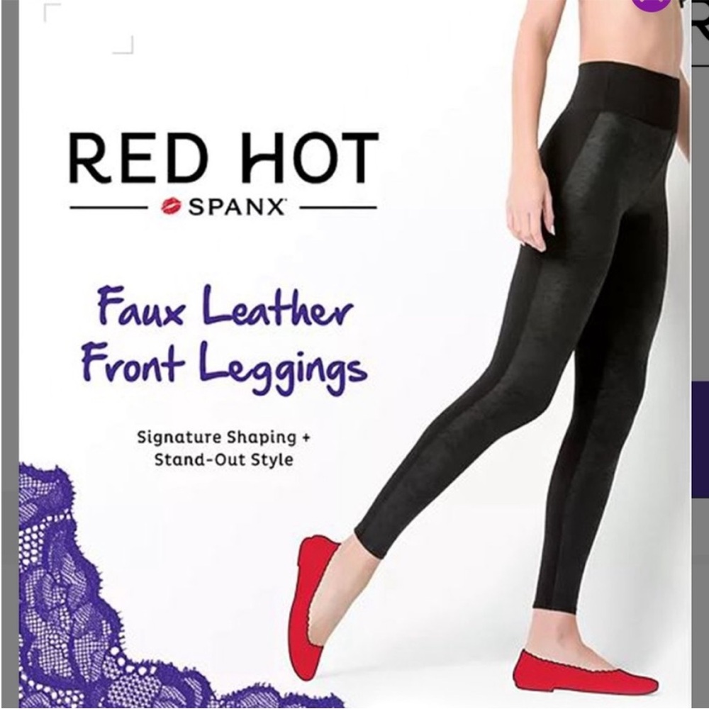 SPANX Black Faux Leather Leggings High Waist Shaping